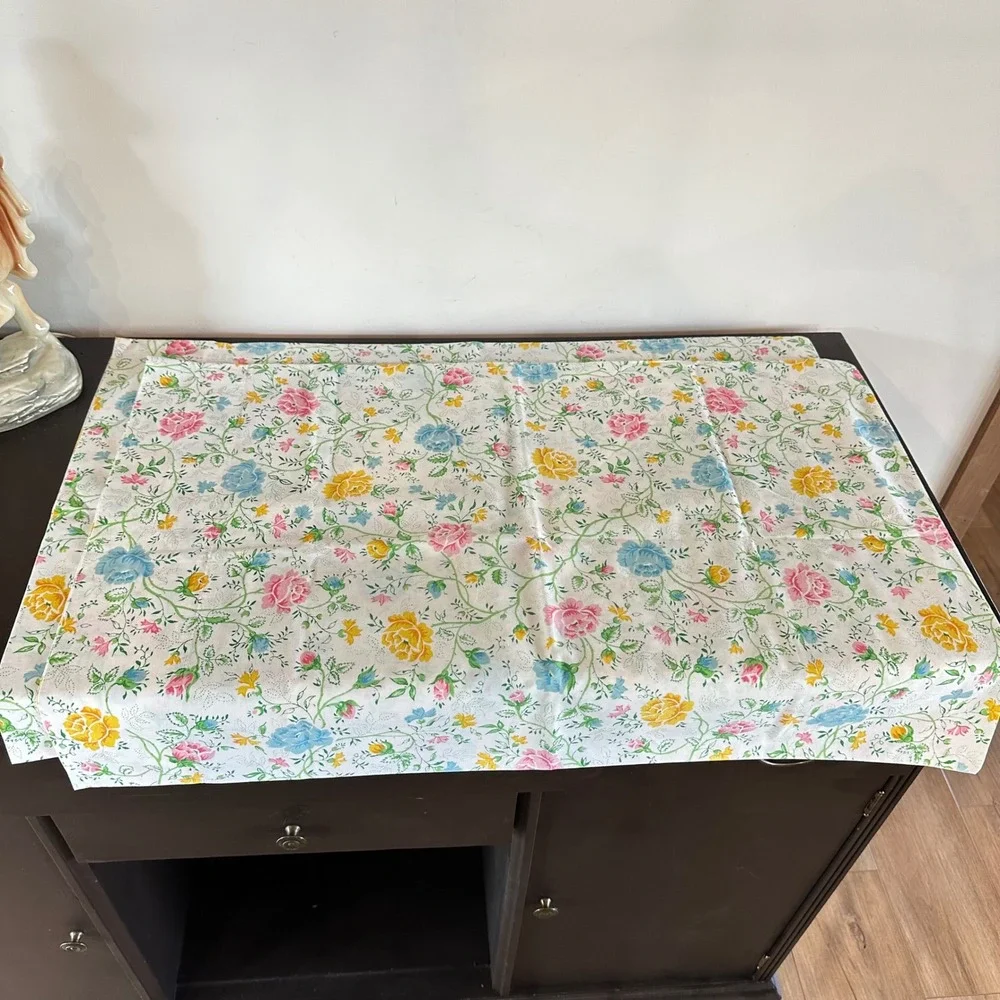 VTG Set 2 Standard Pillowcases JC Penny Percale Green Floral Roses Cottagecore
